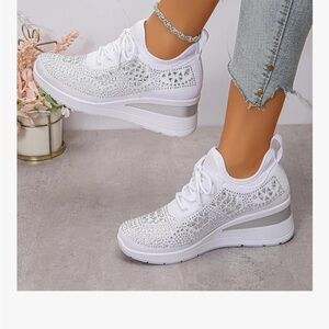 NEW White & Silver Glittery Wedge Sneaker, size 7 & 9